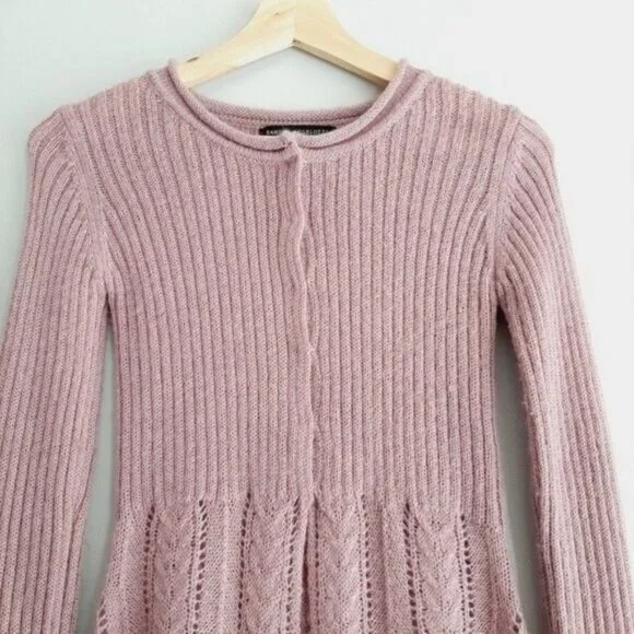 Pink Ribbed Knit Women's Cardigan - Picture 3 of 9
